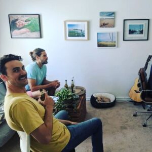 Lachlan Patterson Instagram - Some shots from pre&post production of my Comedy Special Dark White.
1. 1 month before taping. Me transcribing my set with one hand. My little guy is 3 months.
2. Experimenting with fonts. This one is terrible. I did not use. Can't remember what it's called.
3. In command of the ship. Sean Oakley trying to remove the sound of a sqeaky door throughout the entire special. He's a master. You won't hear it. 
4. Beers and edits with director @broncobenshea? Why not.
5. Lost my kid on that joke.  @stublen1138 tryin to fix it in post.
6. Director @broncobenshea trying hard to  hug co-editor @stublen1138.
7. Last minute safe edits at me casa with @stublen1138