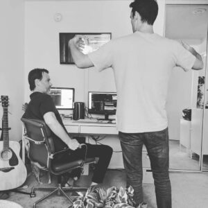 Lachlan Patterson Instagram - Some shots from pre&post production of my Comedy Special Dark White.
1. 1 month before taping. Me transcribing my set with one hand. My little guy is 3 months.
2. Experimenting with fonts. This one is terrible. I did not use. Can't remember what it's called.
3. In command of the ship. Sean Oakley trying to remove the sound of a sqeaky door throughout the entire special. He's a master. You won't hear it. 
4. Beers and edits with director @broncobenshea? Why not.
5. Lost my kid on that joke.  @stublen1138 tryin to fix it in post.
6. Director @broncobenshea trying hard to  hug co-editor @stublen1138.
7. Last minute safe edits at me casa with @stublen1138