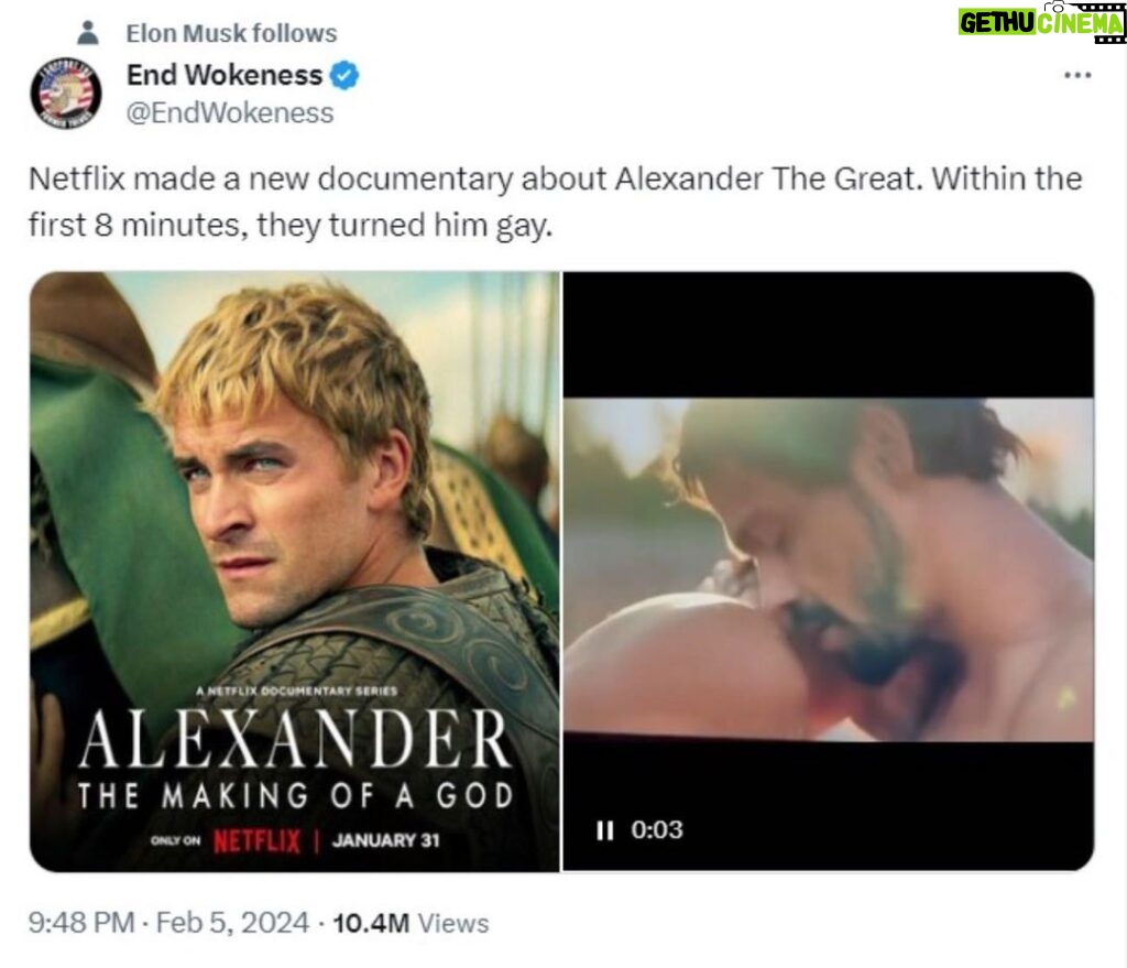 Lady Bunny Instagram - Conservatives are having a mild conniption fit over Netflix’s new Alexander, The Making Of A God. Why? Because it shows the title character kissing a guy, and I guess conservatives like their ancient warrior heroes straight. Just one problem, alpha males! Alexander has been rumored to be gay or bi since antiquity! In fact, anal sex is widely known as “Greek” because bisexuality was common in Ancient Greece. Don’t get mad because common knowledge passed you by. Is your masculinity so fragile that historical accuracy is a bad thing? You tuned in thinking it would be real men killing people instead of a sissy and what made it really made you bad because it’s Super Bowl weekend? Have a Bud light and chill, dudes! PS: I have some more disappointing news for you: The Village People were gay, too!