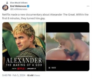 Lady Bunny Instagram - Conservatives are having a mild conniption fit over Netflix’s new Alexander, The Making Of A God. 

Why? Because it shows the title character kissing a guy, and I guess conservatives like their ancient warrior heroes straight. Just one problem, alpha males! Alexander has been rumored to be gay or bi since antiquity! 
In fact, anal sex is widely known as “Greek” because bisexuality was common in Ancient Greece. Don’t get mad because common knowledge passed you by. 

Is your masculinity so fragile that historical accuracy is a bad thing? You tuned in thinking it would be real men killing people instead of a sissy and what made it really made you bad because it’s Super Bowl weekend? Have a Bud light and chill, dudes! PS: I have some more disappointing news for you: The Village People were gay, too!