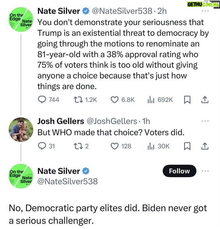 Lady Bunny Instagram - Famed pollster Nate Silver from 538 is getting trolled by Democrats, even though he is one, for speaking the truth. Biden supporters seem to hate the truth. But you can’t simultaneously claim that 2024 is the most important election in our lives to “save democracy” and then put all of democracy’s eggs into one creaky basket like Joe. Running Biden suggests that Dems don’t care about winning. He’s polling badly, losing to Trump in crucial swing states, funding a genocide which his own party is against, and is a senile serial liar. Running Biden again is begging for Trump’s 2nd term. If that makes you angry to hear, then you’re in denial. 72% of the country don’t want Biden or Trump to run again.