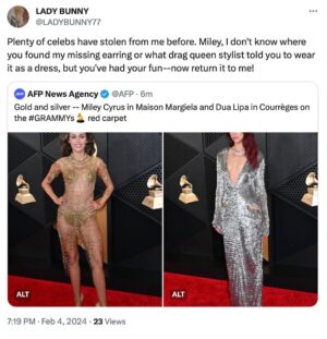 Lady Bunny Instagram - And Dua Lipa looks like the back of an air conditioner! Don’t you dare tell Ru!