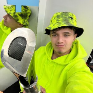 Lando Norris Instagram - P2 and a 🏆 at my home race!!!!! ❤️ you guys are crazyyyyyyyyyy 💙