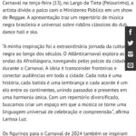 Larissa Luz Instagram - Vem Carnavaaaal!!! Esse ano vou fazer uma circulação nos palcos que estou chamando de Atlânticarnaval ! Em cada show vou trazer um recorte da música preta brasileira e universal: rap com @karolconka , Reggae com @ministereopublico , uma reverência as cantoras pretas poderosas , e os blocos afros em releituras futuristas! Além disso vou participar do trio da banda que eu gosto: @baianasystem ! Vai ter figurino de @meninosrei , @alexandre_dos_anjos , hayrstyling de @edemilsonandradee e muita energia! Vamos em todos!? Vem navegar! 🥰🩷🍃⚡️ 📸 @caiolirio Figurino: @meninosrei Make: @soujadealves Hair: @edemilsonandradee
