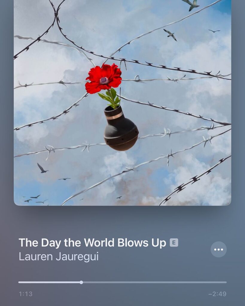 Lauren Jauregui Instagram - THE DAY THE WORLD BLOWS UP! Out now on all platforms! A song about the state of the world, how much it breaks my heart, and how much closer I think we’d all be if they finally told us the day they were gonna nuke this place already. While y’all talking about women fighting one another over some bullsh!t, there’s a whole ass country with children getting obliterated by our tax dollars. Just to put some shit into perspective in this current climate about how fucked our priorities are. Maybe this song will be the balm that heals us all? Idk but I know that’s my intention. Run it up bbies❤️‍🔥 1/3 surprises this week🕊 (yeah I said 3) produced by: @moneyjezus @mattiusmusic Lyrics by Yours Truly @laurenjauregui artwork by angel bby @zasha.ink @sashadm thank you to my incredible team. Go listen, the link is everywhere you think it’d be. #TheDayTheWorldBlowsUp