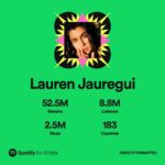 Lauren Jauregui Instagram - I’m so grateful for each and every one of you who listened to anything of mine this year. Those who kept PRELUDE close and as a companion and those who listened to Always Love✨ we only dropped one this year so to know we keep growing regardless is inspiring. I’m in the studio making beautiful things and will have more for you to listen to next year🤍 thank you thank you thank you each one of these mean the world to me. I know it’s not about the metrics but to consistently see tangible growth when one works as hard as my team and I do is just so affirming. Thank you for letting me do what I love and for listening to these songs my heart is in them and with you every time you do🖊 #singersongwriter #independent #growth
