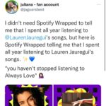 Lauren Jauregui Instagram - I’m so grateful for each and every one of you who listened to anything of mine this year. Those who kept PRELUDE close and as a companion and those who listened to Always Love✨ we only dropped one this year so to know we keep growing regardless is inspiring. I’m in the studio making beautiful things and will have more for you to listen to next year🤍 thank you thank you thank you each one of these mean the world to me. I know it’s not about the metrics but to consistently see tangible growth when one works as hard as my team and I do is just so affirming. Thank you for letting me do what I love and for listening to these songs my heart is in them and with you every time you do🖊 #singersongwriter #independent #growth