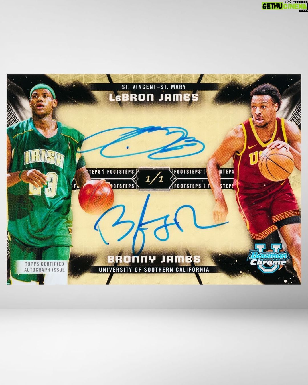 LeBron James Instagram - Man this is one of the toughest cards EVER!!! SHEESH!! @bronny @fanatics @topps 🔥🔥🔥 Happy Card Hunting 😁🙏🏾👑#ThekidfromAkron🤴🏾 #BowmanU #FanaticsPartner