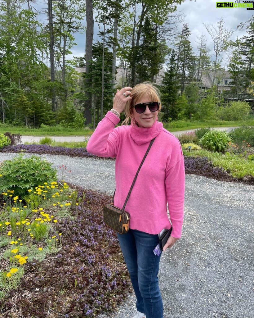 Leeza Gibbons Instagram - I went crazy over the Botanical Gardens in Boothbay Harbor Maine! Just incredible. Of course, I had to check every plant they labeled against my iPhone plant identifier app! (Drove Steven insane, I think!) Plus, we loved the Troll Sculptures from Dutch artist Thomas Dambo ...each one made of recycled wood. Sheer genius. Such a fun day! #botanicalgardens #art #naturelover Coastal Maine Botanical Gardens