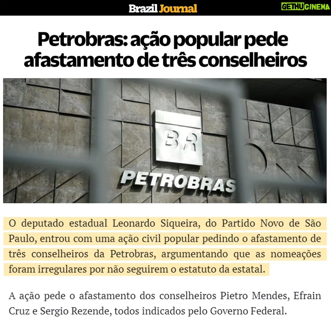 Leonardo Siqueira Instagram - Não aceitaremos a captura política da Petrobras! O nosso deputado estadual @leosiqueirabr entrou com uma ação contra nomeações irregulares no conselho da Petrobras. Ele exige o afastamento de três conselheiros devido a violações do estatuto da maior petrolífera da América Latina. Essas nomeações ignoraram o processo de headhunters e tiveram pareceres desfavoráveis de órgãos competentes. Além disso, algumas delas apresentam conflitos de interesses, com filiações partidárias e cargos governamentais sem respeitar as quarentenas exigidas. Não permitiremos a politização da Petrobras. Não permitiremos os erros de 2014, quando a empresa teve seu pior desempenho histórico, registrando um prejuízo de R$ 34 bilhões!