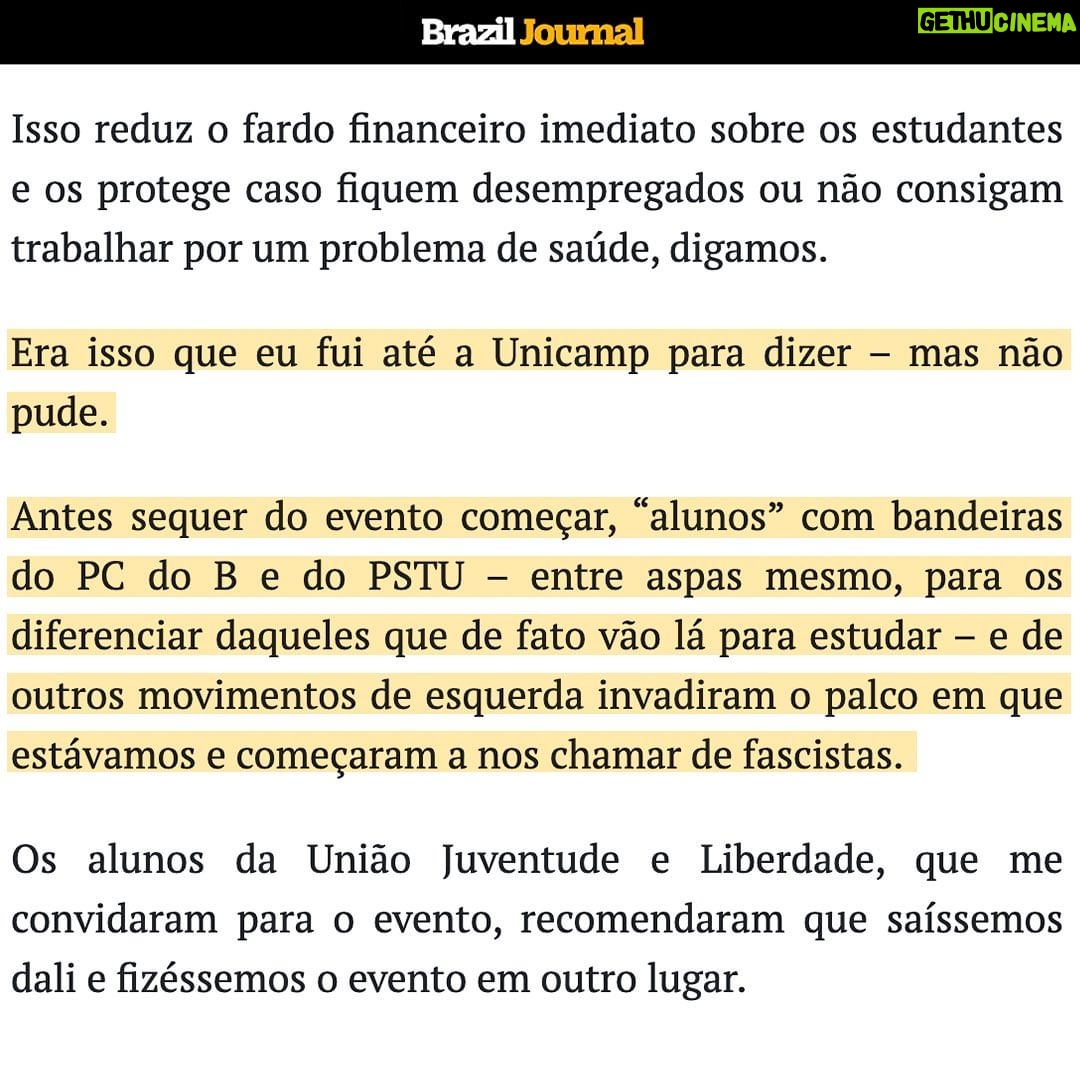 Leonardo Siqueira Instagram - Meu artigo no @braziljournal. A ciência, algo que é feito diariamente na Unicamp, não teme o contraditório; ela o encara como uma oportunidade para questionar, aprender e evoluir. Por que que esses “ativistas” da Unicamp têm tanto medo do debate?
