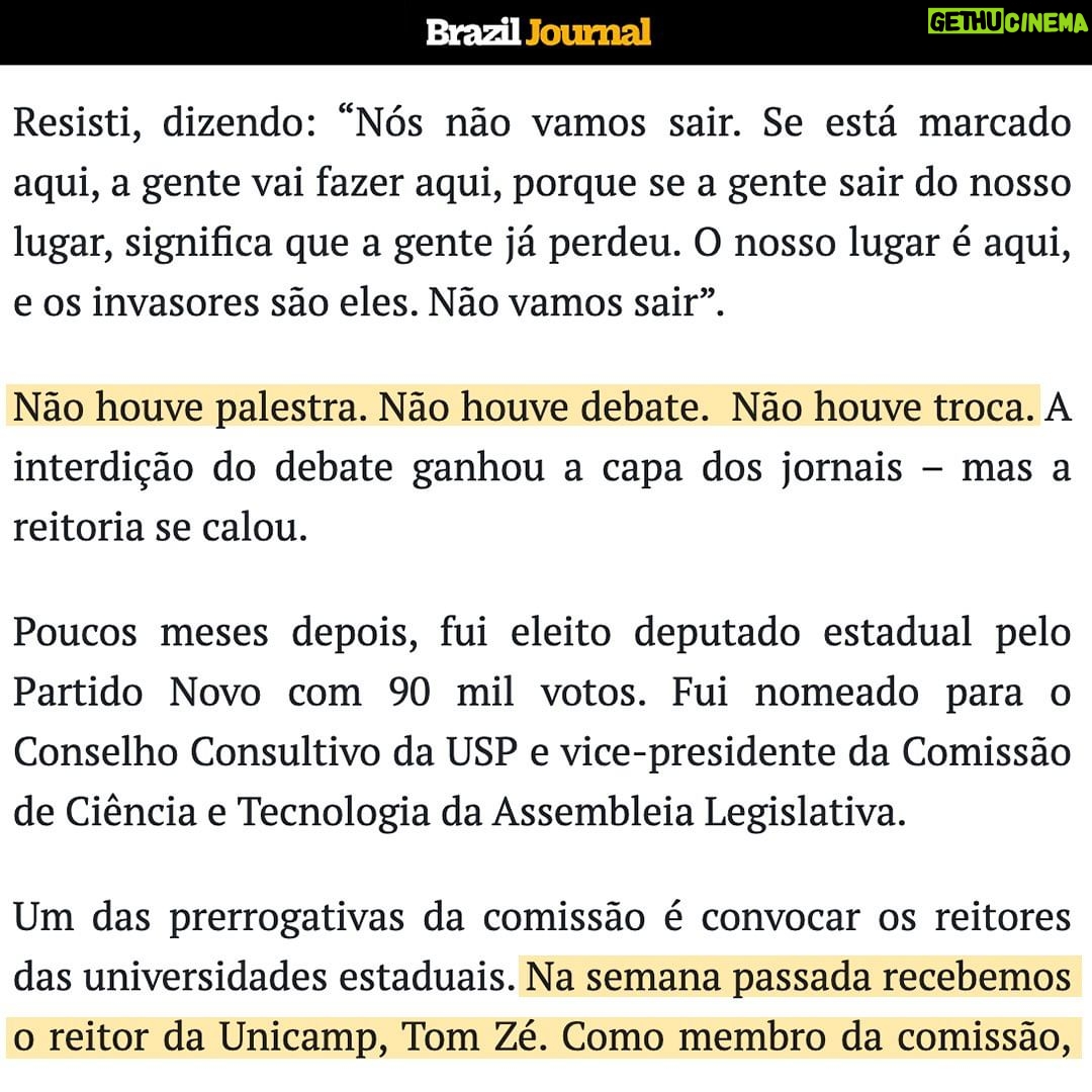 Leonardo Siqueira Instagram - Meu artigo no @braziljournal. A ciência, algo que é feito diariamente na Unicamp, não teme o contraditório; ela o encara como uma oportunidade para questionar, aprender e evoluir. Por que que esses “ativistas” da Unicamp têm tanto medo do debate?