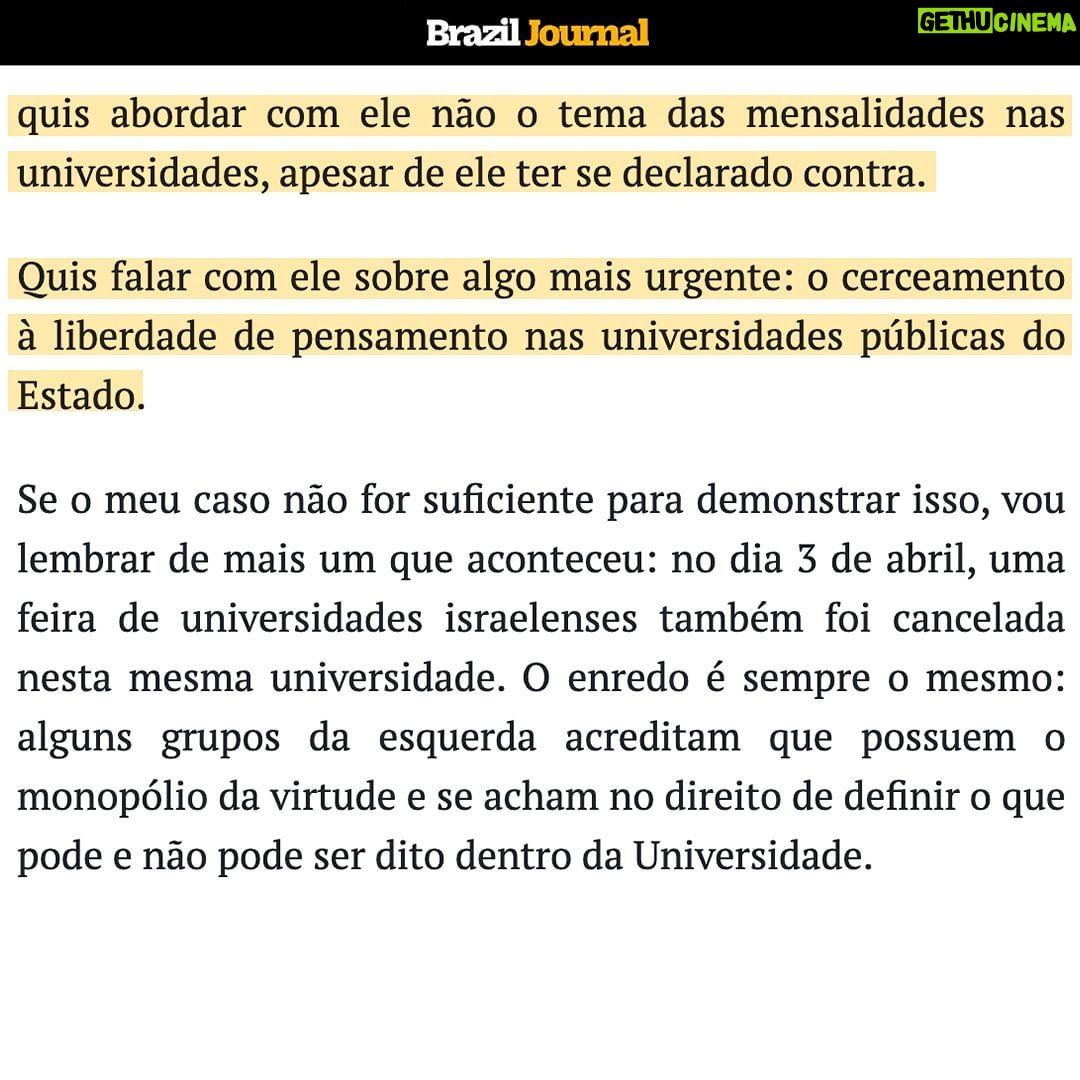 Leonardo Siqueira Instagram - Meu artigo no @braziljournal. A ciência, algo que é feito diariamente na Unicamp, não teme o contraditório; ela o encara como uma oportunidade para questionar, aprender e evoluir. Por que que esses “ativistas” da Unicamp têm tanto medo do debate?