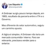 Leonardo Siqueira Instagram - Claro que há outros motivos do porque a Embraer é relevante! Mas, sem dúvidas, isso explica grande parte do seu sucesso!