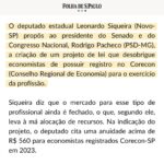 Leonardo Siqueira Instagram - Atenção aos economistas que pagam Corecon a contragosto. Pedimos o fim da exigência do Corecon!