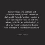 Leslie Jordan Instagram - Leslie brought love and light and countless acts of joy into a sometimes dark world. As Leslie’s sister, I wanted to share this song and video not only as a tribute to his life, but as a final gift to all of us.   Thank you Leslie for sharing with us the gift of your life and your love. I know how excited you were for the world to hear “Let It Slide” and can’t wait to share it tomorrow. (Update: it’s out now) - Cricket Jordan