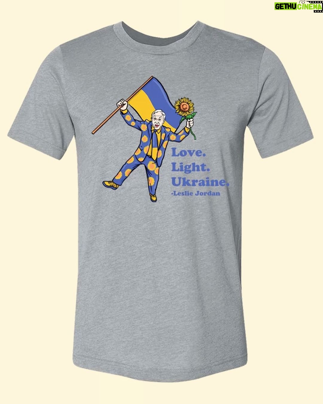 Leslie Jordan Instagram - Sorry I have not posted in awhile but I am devastated by what’s happening in Ukraine and the loss of so many innocent lives. I created a t-shirt and ALL the proceeds (and, I mean ALL y’all) go to @brandicarlile’s Looking Out Foundation (@lookingoutfoundation ) — A Ukraine Relief Fund for Children in Conflict. Please consider supporting this cause. The LINK is in my bio. Love. Light. Leslie.