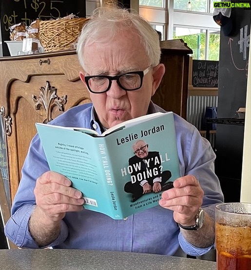 Leslie Jordan Instagram - Leslie reading about his favorite subject —— himself. He loved to make fun of himself and I think that’s what made him so relatable. He sat down and wrote this book in 6 weeks during the pandemic. Leslie was not known as a writer but this quick writing assignment was very impressive….and funny.
