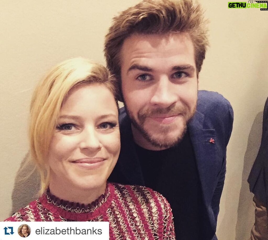 Liam Hemsworth Instagram - #repost @elizabethbanks ・・・ G'day world, love me and @liamhemsworth #mockingjayberlinworldpremiere #thehungergames