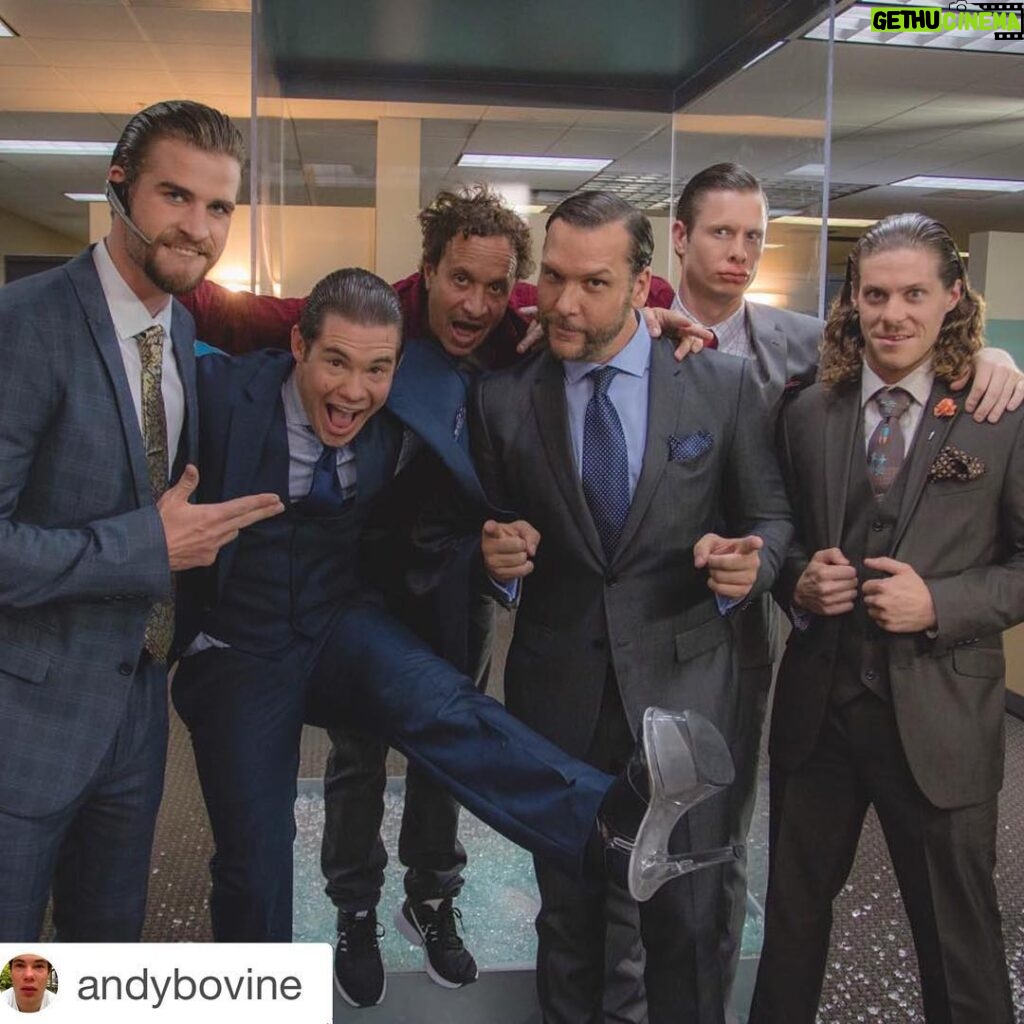 Liam Hemsworth Instagram - #repost @andybovine ・・・ Things got extra weird last week shooting #Workaholics! Can't wait for ya'll to see this one! #DersLips 📷 by @babynewch