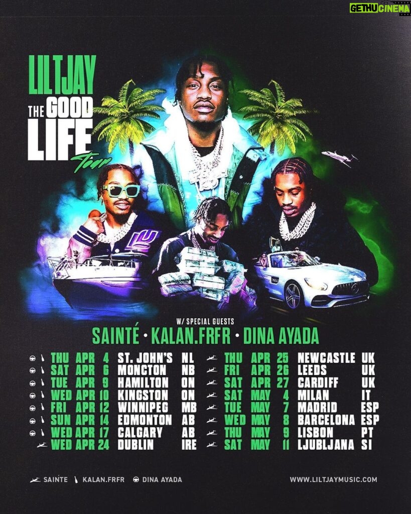 Lil Tjay Instagram - “Bringing The Good Life to Europe & Canada get ya tickets now!🎟️ 🍾🛩️🛥️ 🏎️#thegoodlife” Outside