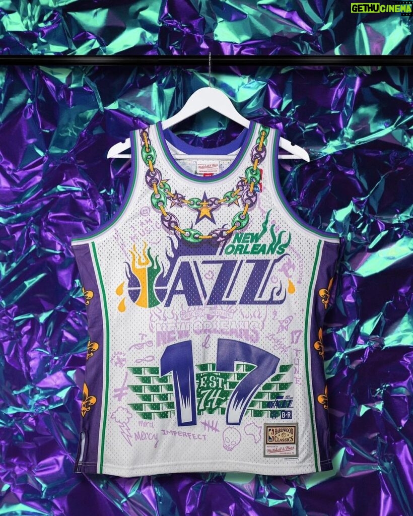 Lil Wayne Instagram - Teamed up with @bleacherreport & @mitchellandness to remix the original New Orleans Jazz jersey. 🤙🏾 Limited edition collection on sale now! Link in bio. Shoutout @pelicansnba