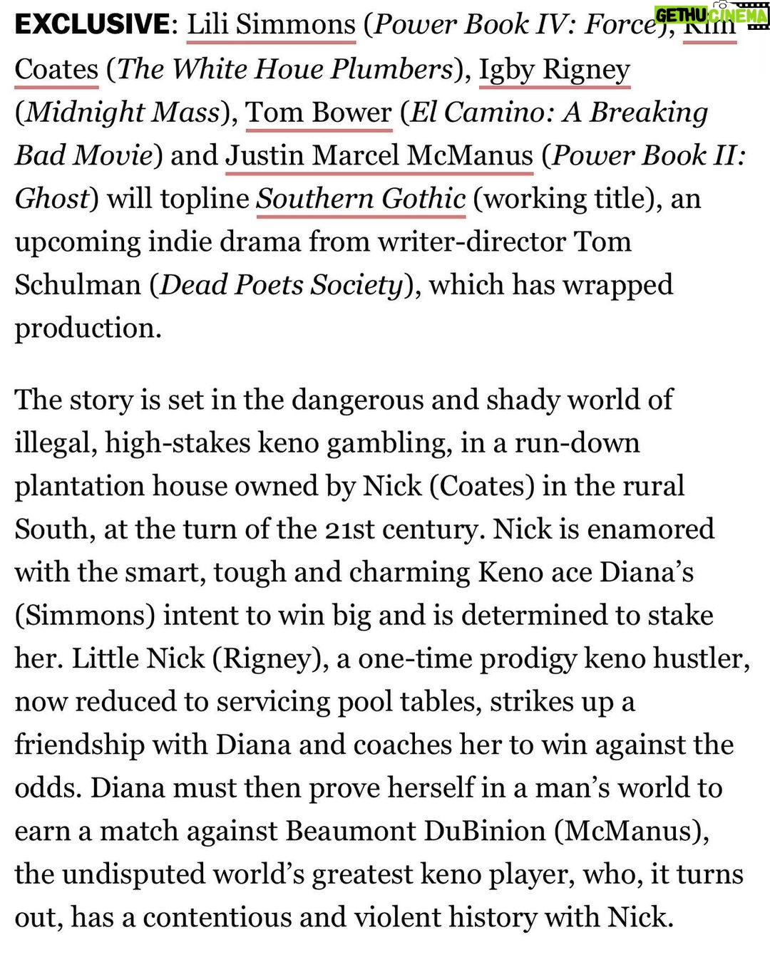 Lili Simmons Instagram - I am so thrilled and honored to have worked with such incredibly talented people. Can’t wait to share this project with you all. I hope you’ll love it as much as we do!!! #southerngothic #Diana #Deadline #keno