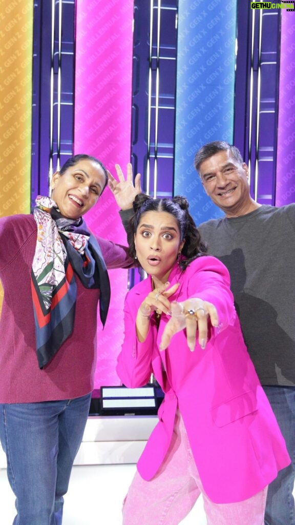 Lilly Singh Instagram - This makes me cry 🥹 I brought my parents to work at the @battleofthegenerations set and it was pure feels ❤️ It all started in their basement. And now I have the honour and privilege of inviting them into spaces and experiences none of us could have ever imagined. No matter how many millions of people follow me (whom I appreciate dearly), there is still nothing that compares to making my parents proud. Some call it love and some call it super unhealthy, and honestly maybe it’s a little bit of both 😅 Battle of the Generations premieres TOMORROW, June 19th at 9pm et/pt on @ctv. And it’s a @unicornisland production! I hope you’ll tune in with your own parents! But be forewarned, the generational love ends as soon as the battle starts 😈 💛Gen Z vs. 💖Millennial vs. 💙Gen X vs. 💜Boomer #battleofthegenerations #botg