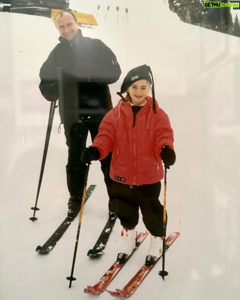 Lily Collins Instagram - Happy birthday dad! Whether on a wintery slope adventure or a clear day on Lake Geneva, you were always my ski wing man. Love you to the top of the highest mountain and to the bottom of the deepest wave. Celebrating and hugging you from here BIG TIME…
