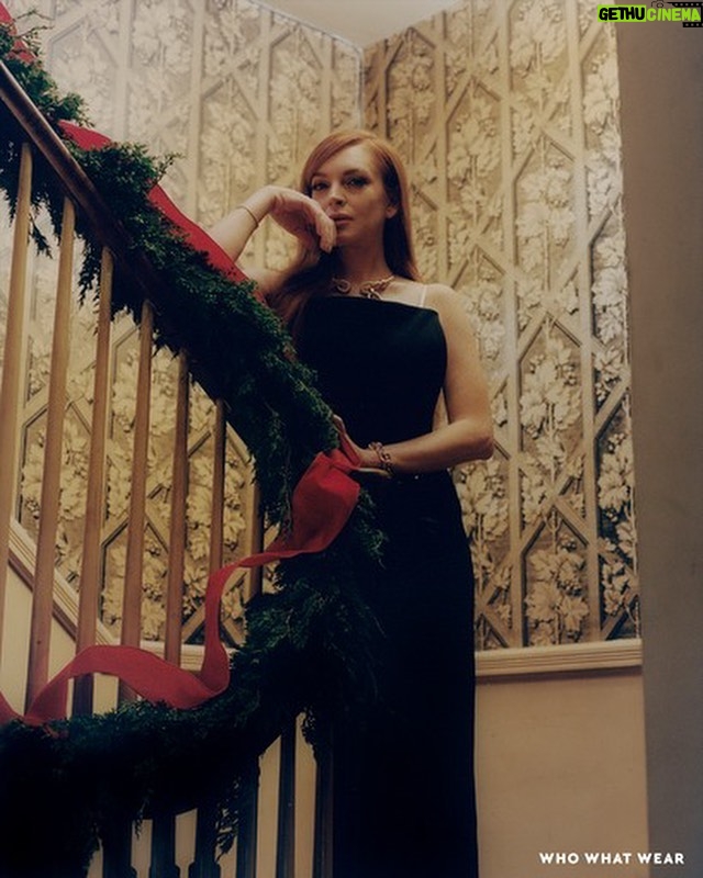 Lindsay Lohan Instagram - Had a very festive time at this shoot with @whowhatwear 🥰💕🥰 Styling: Sportmax Dress, Pomellato Necklace & Bracelet, and Stuart Weitzman Shoes. Team Credits: @whowhatwear Photographer: Jingyu Lin / @jingyulin_ Stylist: Lauren Eggertsen / @laurenegg Makeup Artist: Kristofer Buckle / @kristoferbuckle Hair Stylist: Danielle Priano / @daniellepriano Manicurist: Elle Gerstein / @enamelle Set Design: Selena Liu / @_selena.liu DP: William Du / @wirriamwu Executive Director of Creative: Alexa Wiley Entertainment Director: Jessica Baker / @jbake21 Writer: Evan Ross Katz / @evanrosskatz