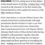 Lindsey Gort Instagram - life can be pretty spectacular. overwhelmingly grateful to be an official member of @allrisecbs. i have loved this part from the moment the audition came to my inbox, and have had a death grip on it ever since. the cast, the crew, the creators, the producers, the writers- everyone went out of their way to make me feel like part of the family from day 1, now it’s just official. can’t wait to get back in the courtroom. also Breonna Taylor’s murderers are still free. #allrise #allrisecbs
