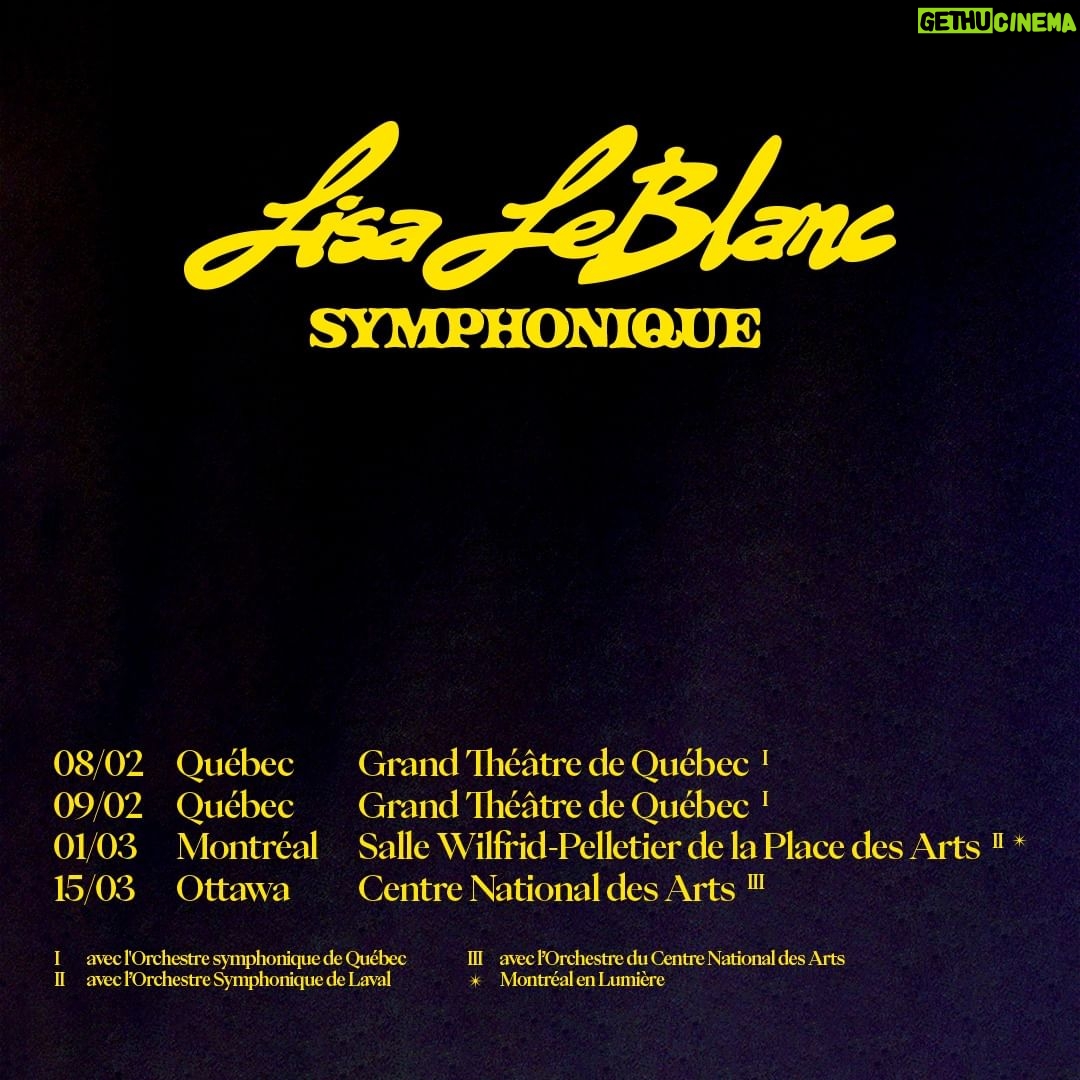 Lisa LeBlanc - 1.3K Likes - Bon ben sur la liste de ''Ben voyons dont, on fait tu ça pour vrai, ça pas d'allures, YES.'' On va faire des spectacles symphoniques avec l'Orchestre symphonique de Québec, l'Orchestre symphonique de Laval et l'Orchestre du Centre National des Arts! Du disco pi Aujourd'hui ma vie c'est d'la marde avec une quarantaine de musiciens ça devrait être quelque chose. Billets en vente maintenant et ce vendredi pour Montréal.
@osq.musicien.nes
@os_laval
@nac.cna