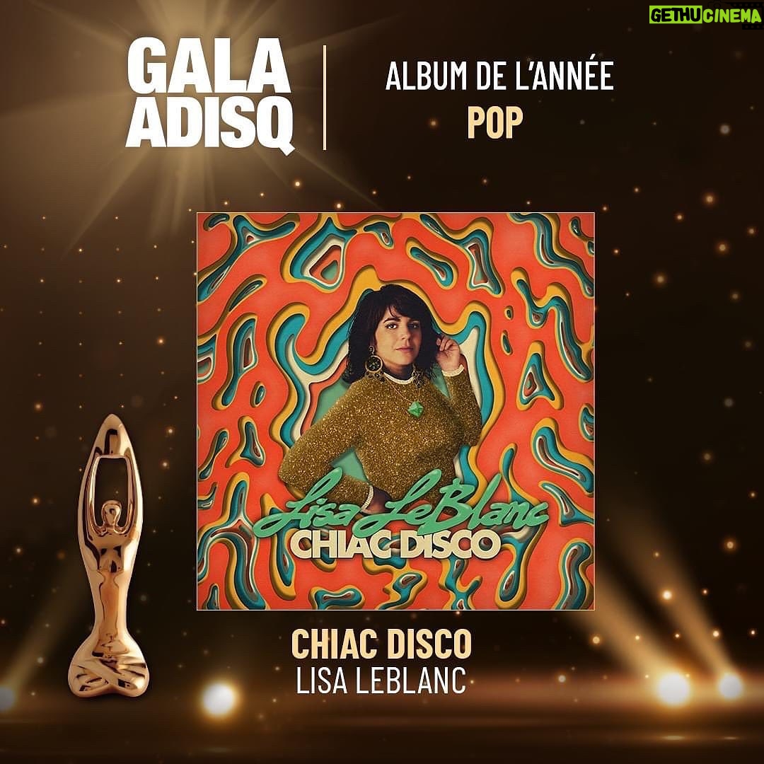 Lisa LeBlanc Instagram - Merci, merci, merci! Quel honneur. Je ne mentirai pas que celui de réalisatrice de l’année (en co-réal. avec mon cher Benoit Morier) a été pour moi le plus touchant et celui dont je suis le plus fière. Merci Benoit, Mico Roy, Léandre Bourgeois, Maxime Gosselin, Antoine Gratton, Sebastien Michaud, Maxence Cormier, Pierre-Guy Blanchard, Chris Stringer, Yves Desrosiers, Luc de La Rochellière, Emmanuelle Landry et tout les autres qui ont fait parties de tout ce processus. Aussi je suis tellement fière de voir les femmes prendre leur place dans l’industrie de plus en plus et j’ai hâte de voir d’autres réalisatrices ramasser ce trophée dans les années à suivre. Merci aussi à ma famille et mes amies chers pour leur support pi leur amour inconditionnel et Lina Kachani, gérante extraordinaire et #1 cheerleader. Pi à vous cher public de me suivre dans ces aventures un brin fofolles. Je vous aime pi je vous apprécie comme vous pouvez même pas l’imaginer. xo