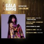 Lisa LeBlanc Instagram – Merci, merci, merci! Honorée de faire partie des nominations de  l’ADISQ pour Album de l’année (succès populaire), Artiste de l’année (rayonnement international), Artiste féminine de l’année, Chanson de l’année et Spectacle de l’année. 
Merci à toute cette équipe de fou qui m’entoure pi à vous autres de m’écouter, me suivre pi venir à nos shows. Je suis friggin’ chanceuse. 🙏