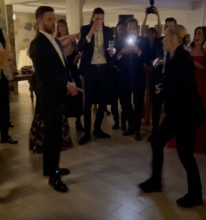Liz Trinnear Instagram - Two of my favorites got married last weekend and it took me over a week to recover from smiling so hard (and to make this post) 😭😂💕
Their wedding was so full of love, happiness and magic, it was like a real life fairytale ✨
@lauramosescollins looked like a princess and @matthewstylist is her prince. 
I’ve known Matt for 12 years now and I’ve NEVER seen him so darn happy (and that’s saying a lot because he’s the happiest, most positive guy I know). Standing by his side as a groomswoman was an honor 💕 Laura is the kind of person you hope your best friend marries and I like to think that Matt is not the only lucky one here, we all gained Laura as a friend and I’m forever grateful. WHAT A BLAST! 💕💕💕
(Also - @nathanielmotte said I was serving up some Neo from the matrix vibes in my custom @alfredsung suit dress 😂 - hence photo number 3) 
Also also - shoutout to @reformation for making us gals look extra special for rehearsals 💕