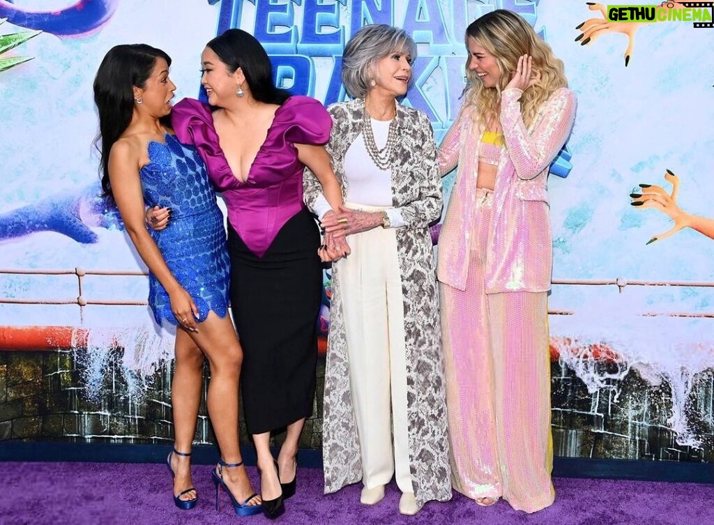 Liza Koshy Instagram - “she INTERLACED her fingers with mine!!!” Lana mouthed directly into my mouth. “you’re breaking my rib” I whispered back. Jane Fonda is an interlacer and a force of nature, as is every female filmmaker behind this woman-led @dreamworks film. Beaming with pride over how incredible & impactful these generations of powerhouse women are, how lucky I am to play a part and how my best friend is a kraken. @teenagekrakenmovie is in theaters today and your mom wants to go. Take her.