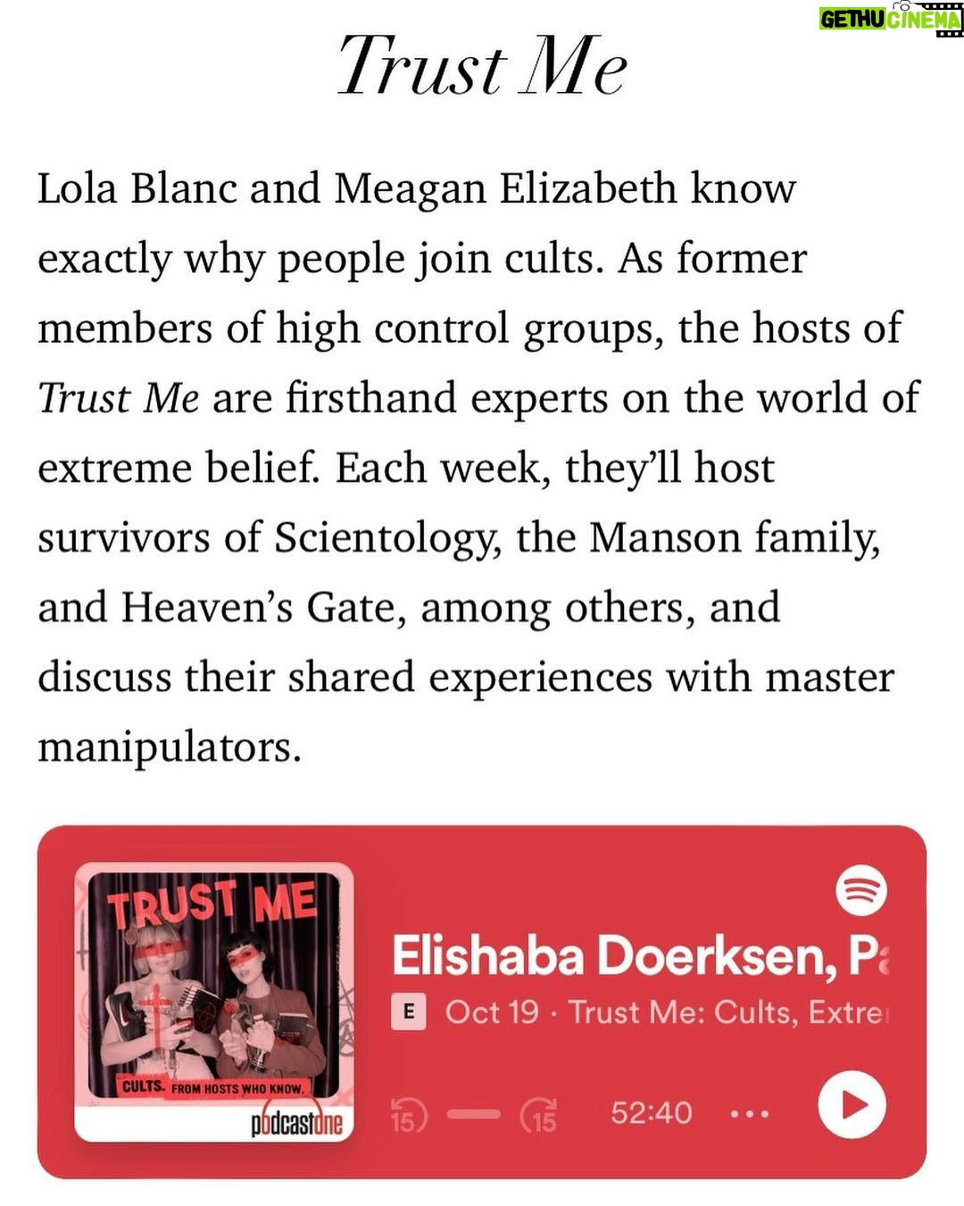 Lola Blanc Instagram - We’re on a Harper’s Bazaar list alongside Meghan Markle and My Favorite Murder, so you should probably listen to my cult podcast @trustmepodcast that I host with @meaganelizabeth1111. Plus our recent Fox News mention! Thanks so much for listening, y’all.