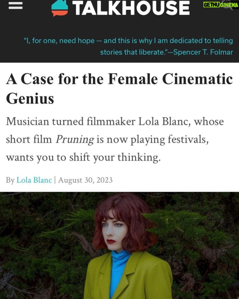 Lola Blanc Instagram - Some excerpts from my new piece for @talkhouse, on how cinematic genius is equated with maleness in the cultural zeitgeist, why we need to rethink who we instinctively consider great, and why women need the funding to showcase their brilliance. Photo by @lizbretz, and link where links live