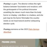 Lola Blanc Instagram - It is I, the wearer of many hats. Thank you so much to everyone who’s covered @pruningfilm so far. It’s been an honor being able to discuss this film we worked so hard on - full credits in my film fest announcement posts. If you want to see Pruning in person, it’s screening in LA this Sunday at @hollyshorts! Tickets on sale now in my bio, and new festival announcements in different cities/countries coming soon. Also, @trustmepodcast fans and horror fans, come see Karyn Kusama’s The Invitation on August 30th at @am_cinematheque! Your girls @meaganelizabethgrainger and I will be introducing it. Also listen to my new song and add it to playlists because a girl with this much headwear has got to be shameless ✨