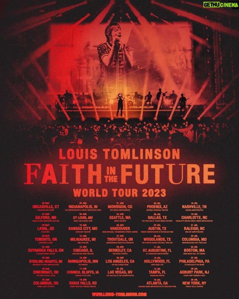 Louis Tomlinson Instagram - FAITH IN THE FUTURE WORLD TOUR 2023. NORTH AMERICA. Really really excited to finally announce the North America tour! These songs were created for these moments and I can’t wait to share them with you! Tickets on sale tomorrow. Link in bio.
