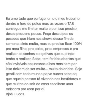 Lucas Lucco Instagram - Comunicado q eu peço que leiam com carinho 👆🏽