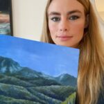 Lucy Fry Instagram - Peeking through the process 👀 This isn’t my favorite painting that I’ve done, but it was a particularly peaceful one :) swipe to see where it landed!
