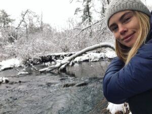 Lucy Fry Instagram - Winter.
Waiting
For the falling snow to set us free
With its patient melody,
Each snow flake 
Surrenders to the wind
And follows its own divine path
To the earth.
- be as you are