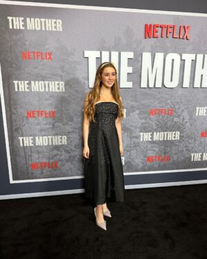 Lucy Paez Instagram - My character Zoe never got to wear a dress like this in #TheMother but would’ve stunned the baddies if she had this fab @philosophyofficial dress & killer heels from @blacksuedestudio The film drops May 12th on @netflix get your popcorn ready @jlo @nikicaro
#styled by @marc_eram 
#hair by @rebekahforecast 
#makeup by @gitabass