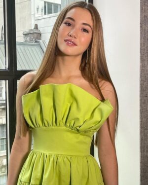 Lucy Paez Instagram - Feeling fierce in the LIME light in my @saulee ruffle dress and @charleskeithofficial shoes for press day on #TheMother @netflix out May 12th
#styled by @marc_eram 
#hair by @rebekahforecast 
#makeup by @gitabass