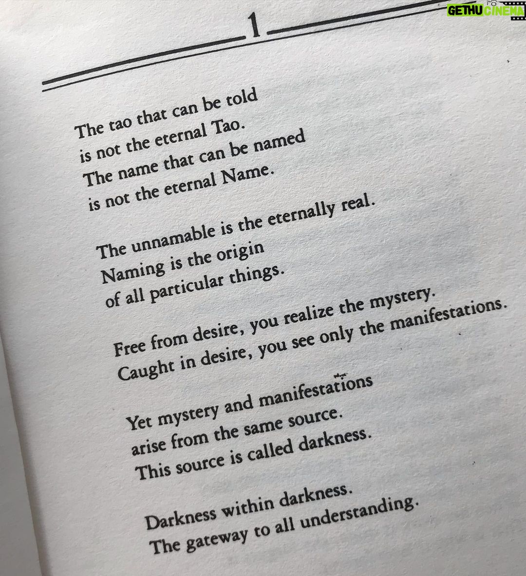 Luke Arnold Instagram - I’ve read this book many times and if you haven’t, I highly recommend picking it up. All translations are worthwhile but to me, Stephen Mitchell’s speaks most clearly. I feel an immediate sense of calm every time I open its pages, being reminded of things I once knew but have somehow forgotten. Always good to have two copies. One on the shelf and one to give away.