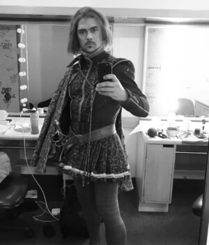 Luke Arnold Instagram - Some Shakespeare in Love backstage selfies. I played 5 characters but one of those characters played two other characters. 
Nice to not have to wear makeup for a while. I miss the frocks though.