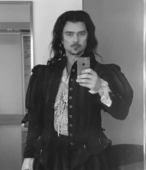 Luke Arnold Instagram - Some Shakespeare in Love backstage selfies. I played 5 characters but one of those characters played two other characters. 
Nice to not have to wear makeup for a while. I miss the frocks though.
