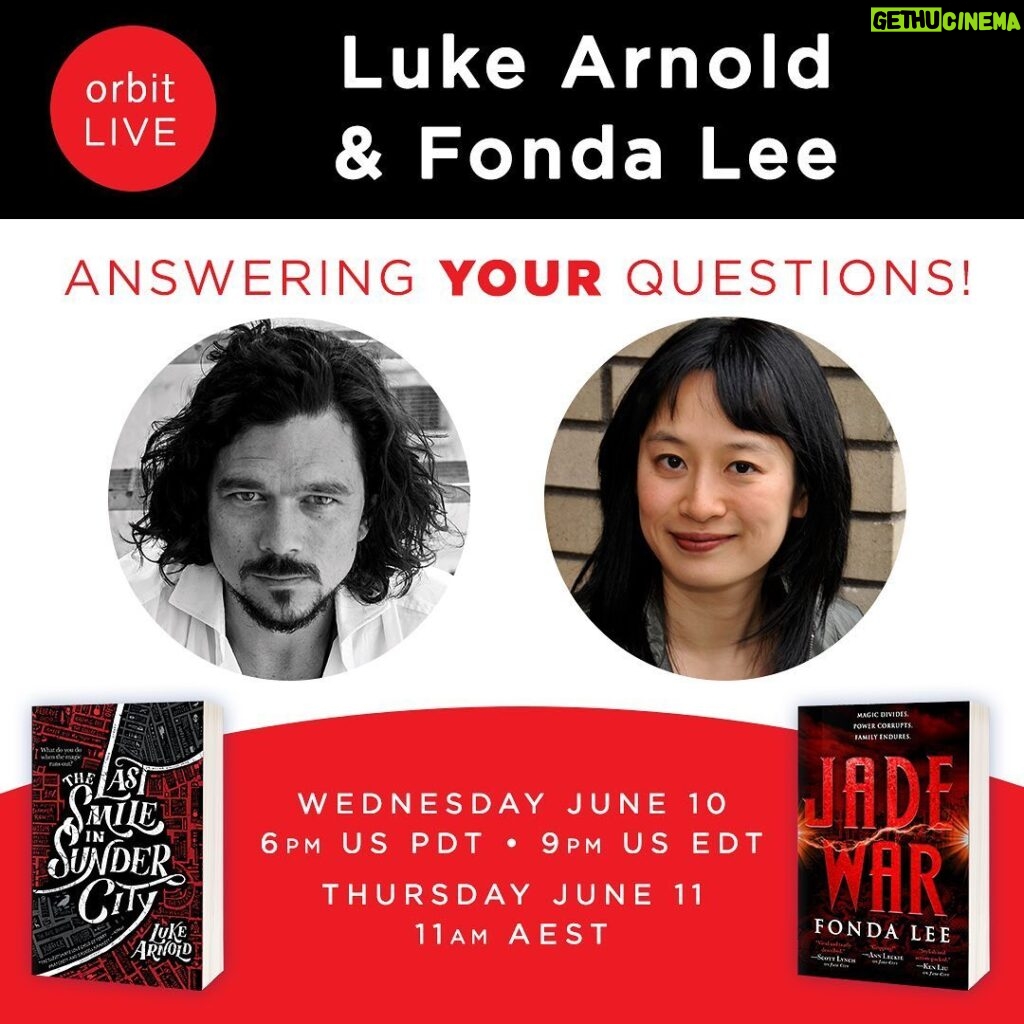 Luke Arnold Instagram - It’s a strange time, but I like to think stories are always important. Especially when they’re as brilliant as Fonda Lee’s “Green Bone Saga”. In a couple of days, Fonda and I will be chatting about our books and answering your questions for Orbit Live! Would love you all to drop by. Link in Bio x
