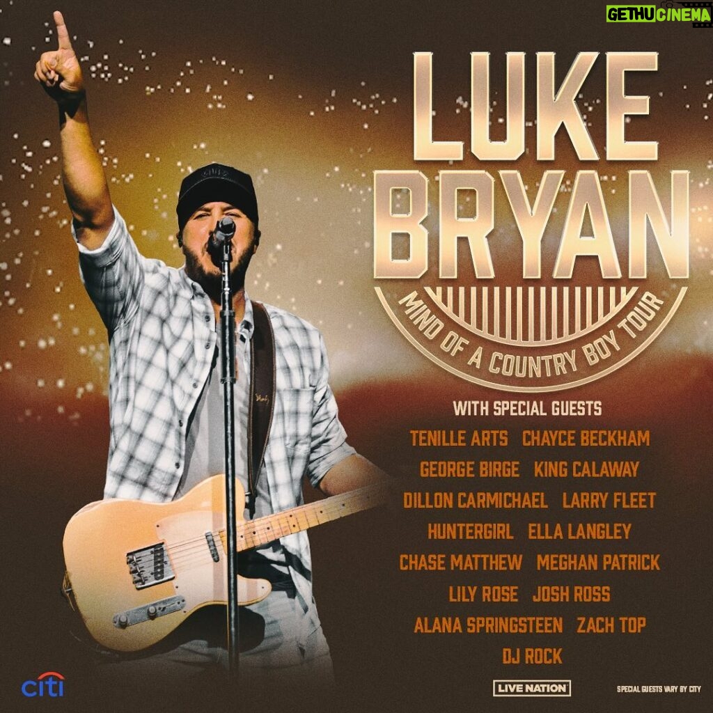 Luke Bryan Instagram - Excited to be back at it! Join us for the #MindOfACountryBoyTour this year, featuring two stadium stops with very special guest @bailey.zimmerman and more! Nut House ticket presale starts Tuesday 2/6 at 8am local time. Tickets on sale Friday 2/9 at 10am local time.